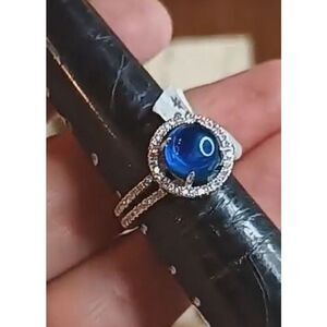 New Sterling Silver 925 Star Sapphire and Faux Diamond Ring size 7.75